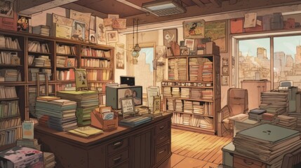 Comic book store with warm and inviting earthy tones. Generative AI.