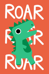 little green t rex dinosaur vector illustration for kids fashion

