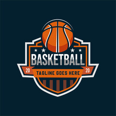 Basketball club logo. Basketball club emblem, design template on dark background