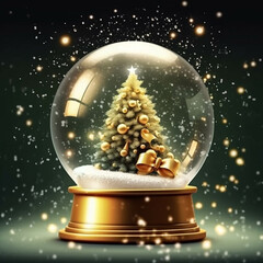 Christmas snow glass winter ball ,Ai generated art illustration.