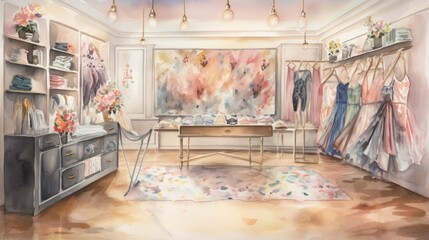 Dancewear store with warm and inviting earthy tones. Generative AI.