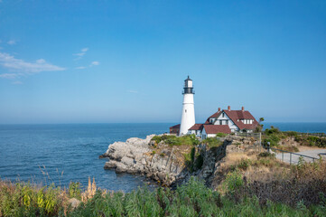 Fototapeta na wymiar Portland Head Light, historic lighthouse in Cape Elizabeth, Maine, New England USA