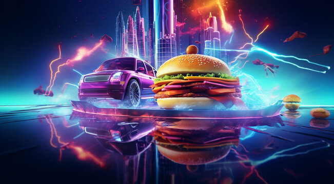 burger in city traffic at night generativa IA
