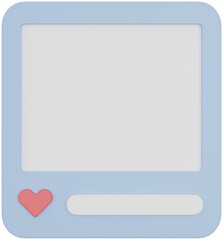 3d square light blue blank photo frame with heart illustration