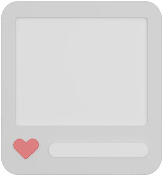 3d square grey blank photo frame with heart illustration