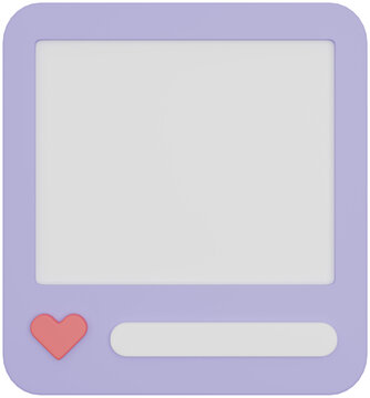 3d square purple blank photo frame with heart illustration