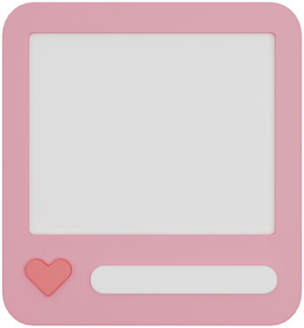 3d square red blank photo frame with heart illustration