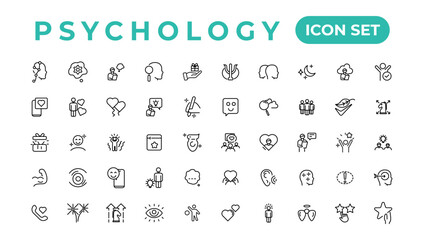 Psychology and mental line icons collection.Set of thin line web icon set, simple outline icons collection, Pixel Perfect icons, Simple vector illustration.