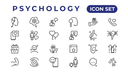 Psychology and mental line icons collection.Set of thin line web icon set, simple outline icons collection, Pixel Perfect icons, Simple vector illustration.