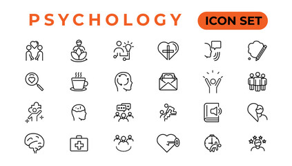 Psychology and mental line icons collection.Set of thin line web icon set, simple outline icons collection, Pixel Perfect icons, Simple vector illustration.
