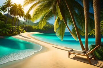 Fototapeta na wymiar beach with palm trees Generated Ai