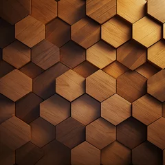 Papier Peint photo Abeille Geometric fall made from wooden Hexagon 3d. Front View