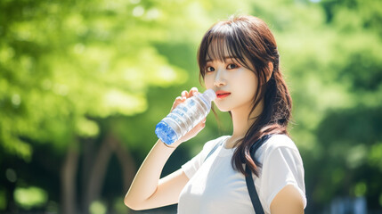 水分補給する女性