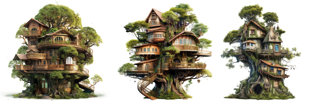 Spectacular image of a luxury tree house isolated on transparent background