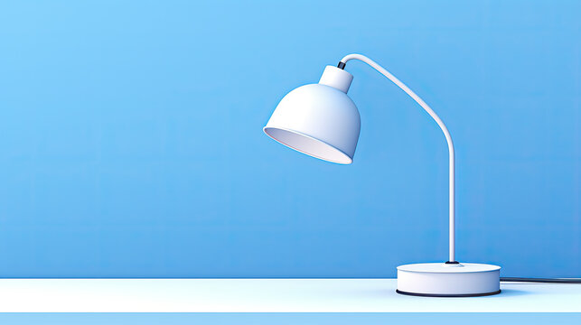 a white lamp isolated on blue background. light electricity concept with free text space. Generative AI