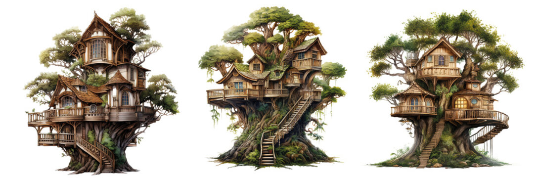 Spectacular image of a luxury tree house isolated on transparent background