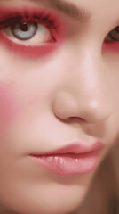 Girl's Eye Close-Up with Pink Makeup, Playful Beauty Focus