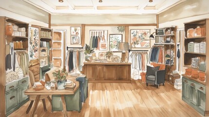 Uniform store with warm and inviting earthy tones. Generative AI.