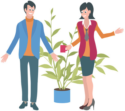 business people with plant, red cup, open arms clip art preview