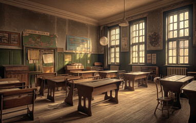 Vintage clasroom school interior. AI, Generative AI