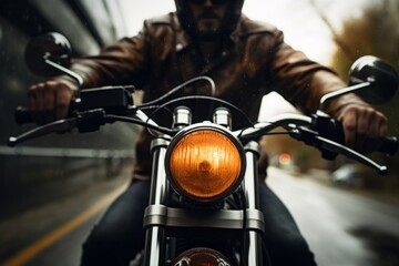 Confident cool guy in moto helmet biker man riding motorcycle bike male in jacket driving motorbike helmet protection road speed sport trip fast motorcyclist person ride wheel way roadway driver