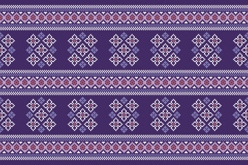 Ethnic geometric fabric pattern Cross Stitch.Ikat embroidery Ethnic oriental Pixel pattern purple violet background. Abstract,vector,illustration. Texture,clothing,frame,motifs,silk wallpaper.
