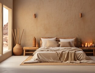 Fototapeta na wymiar Modern Beige Natural Bedroom