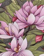 Illustration of Magnolia in spring Patern Ai generated