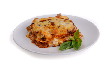 lasagne on plate on white background for restaurant menu 3