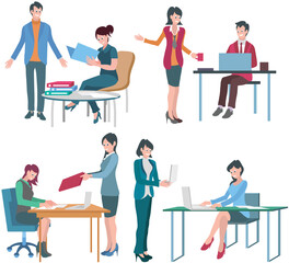 Fototapeta premium Office workers. Vector illustration. A worker employee takes pride in their work and strives for excellence An office manager implements strategies to optimize workflow efficiency A business person