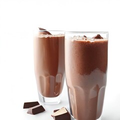 a glass of chocolate smoothies on white background
