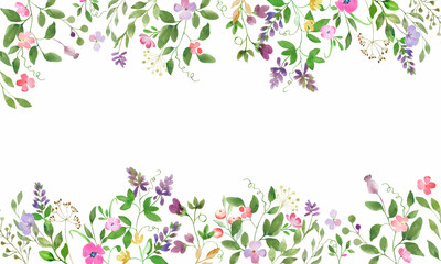 Obraz na płótnie Canvas Watercolor floral card. Hand drawn illustration on white background.