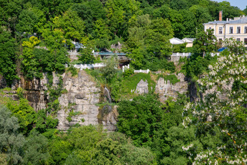 Fototapeta na wymiar Smotrych river canyon with waterfall. Kamianets-Podilskyi, Ukraine.