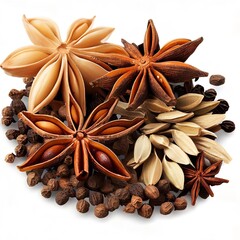 anise ingredients close up isolated on white background,  file includes a excellent clipping path