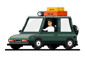 Man driving on personal car, Travel car to summer on isolated background, Digital marketing illustration.