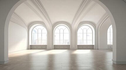 Conceptual interior in an empty room with an arched ceiling. Generative ai