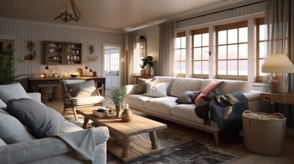 Cozy farmhouse living room interior
Generative ai - obrazy, fototapety, plakaty