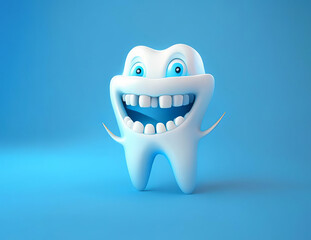 Tooth 3d cartoon smiling character, AI generated