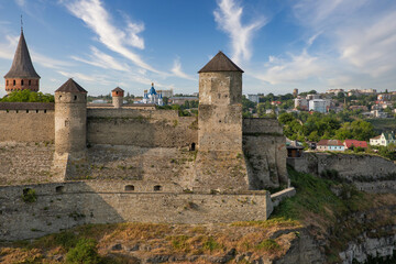Fototapeta na wymiar Castle in the historic part of Kamianets-Podilskyi, Ukraine.