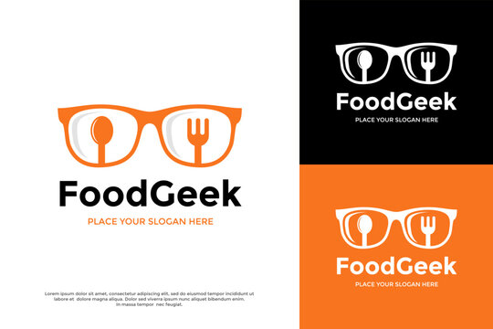 Food geek vector logo template. This design use spoon, fork, and glasses symbol. Suitable for culinary.