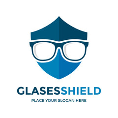 Glasses shield vector logo template. This design use glasses and shield symbol. Suitable for protection.