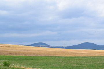 Fields in Summer with volcano hills in background