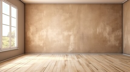 Empty room with a beige interior wall. Generative ai