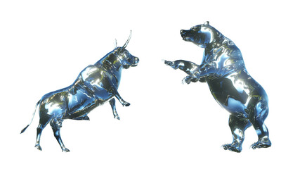 bull and bear in stock market financial concept, bullish trend of financial growth 3d render 