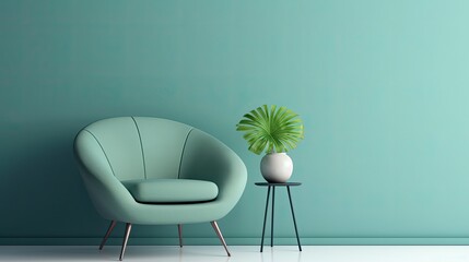 Blue armchair against blue wall background. Generative ai