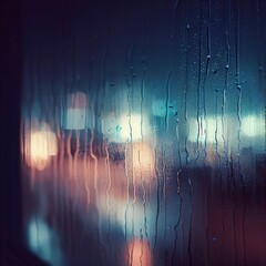 Wetwindow with the background of the night city