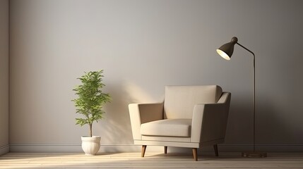 Lightroom armchair sofa on a grey wall background. Generative ai