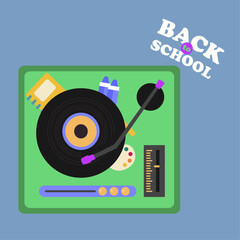 Back to School Illustration  with Vinyl Record Player 