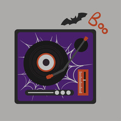 Illustration Vinyl Record Player with Boo