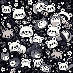 bear black and white pattern , in the style of cartoon, billy childish, rainbowcore, packed with hidden details,  AI illustration, digital, virtual, generative